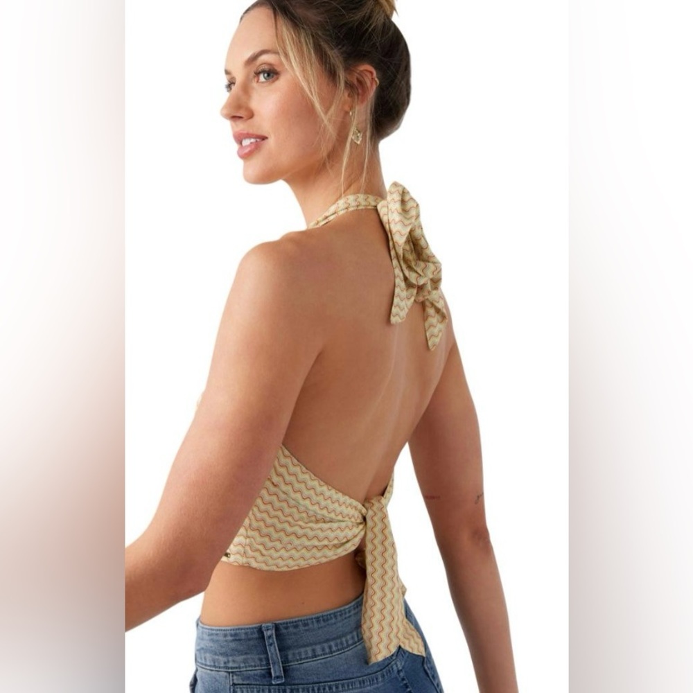 O’Neill Crop Top Halter Back Tie Sz Medium multicolor surf boho festival